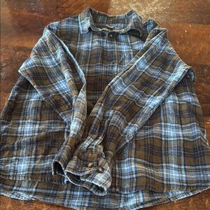 Eddie Bauer Blue and Brown flannel Button Down Shirt